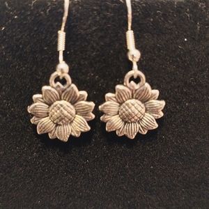 Silver Bohemian boho Sunflower Earrings pierced